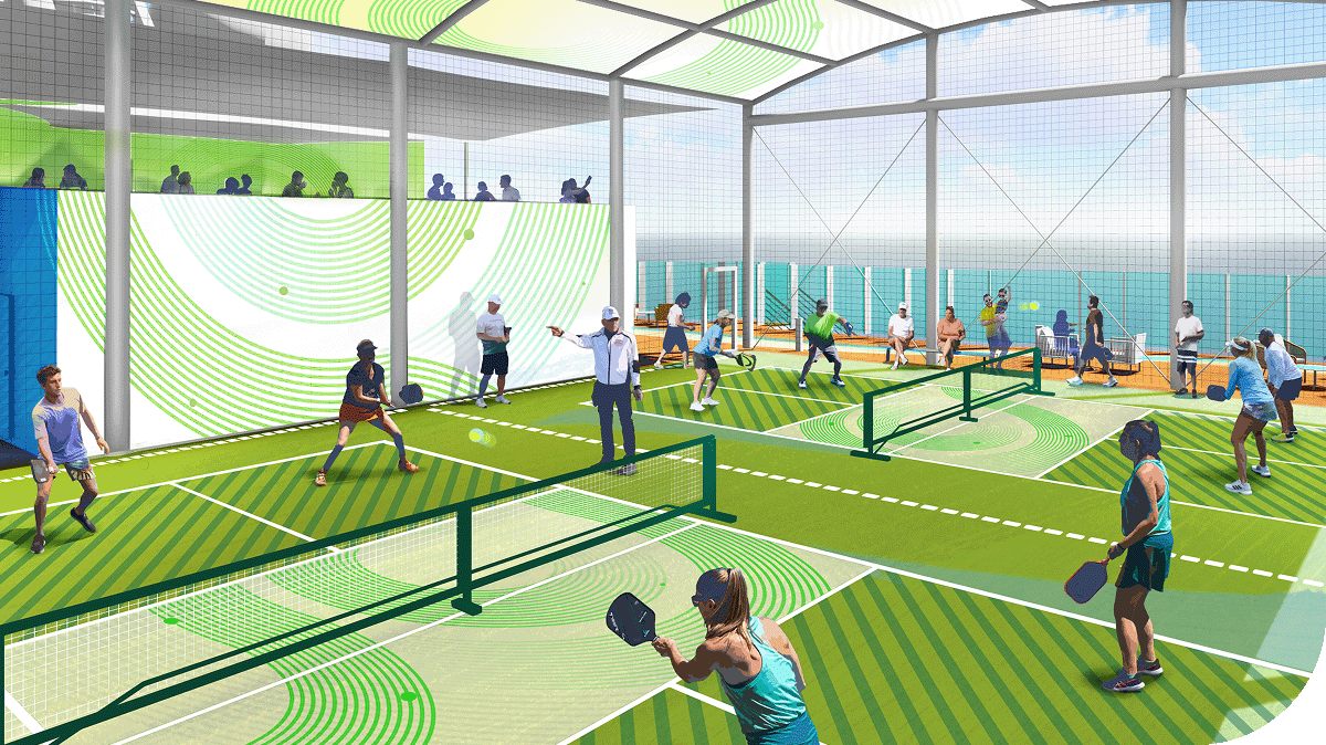 SkyDeck Sport Court and Track, featuring pickleball courts.